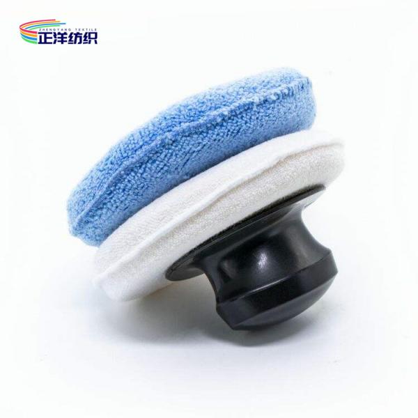 Cheap 12cm Car Paint Buffing Pads Microfiber Round Waxing Applicator With Plastic Hook Handle for sale