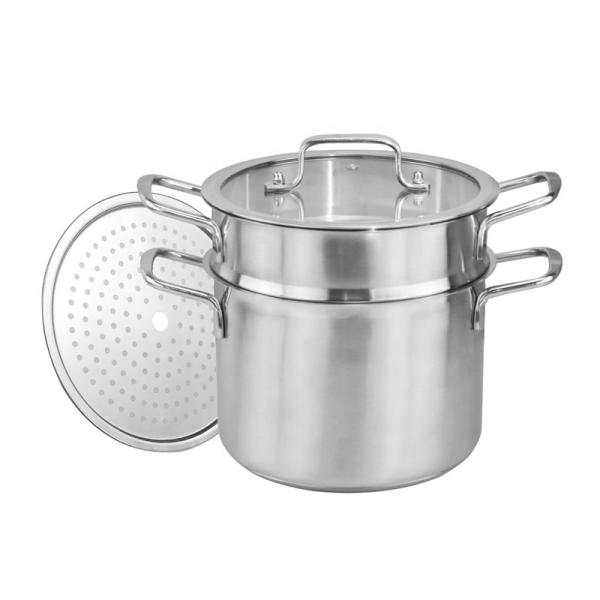 Cheap Double layer food kitchen pot spaghetti cooking pot with glass lid steamed grid for sale