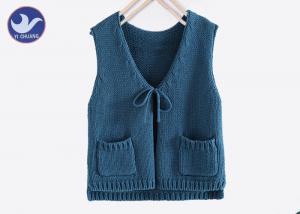 Best V Neck Sleeveless Girls Cardigan Sweaters Two Pockets Bandage Closure Computer Knitted wholesale