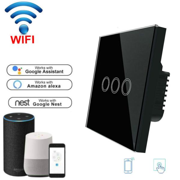 Cheap Wireless Touch Switch  EU Standard 3 Gang Wifi Control Switch APP Control Wifi Light Switch Smart Light Switch for sale