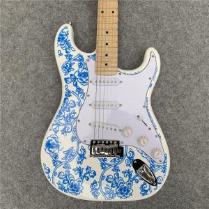 Best High Quality blue and white porcelain electric guitar white guitar birthday present free shipping wholesale