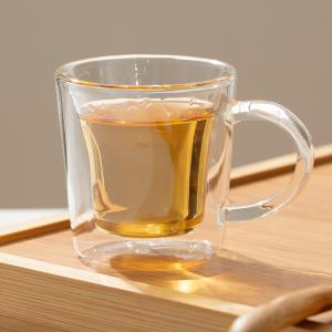 China Hand Blown 70ml Double Wall Espresso Glass Cups Clear 2.5 Ounce With Handle on sale