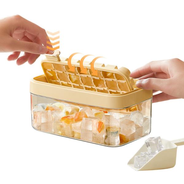 Cheap Multi Function 64 Cubes Fridge Ice Cube Tray With Large Bin And Lid for sale