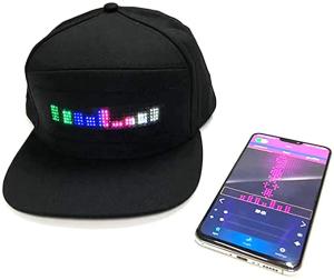 China Animated Sign Bluetooth LED Hat Programmable Message Black Cap on sale