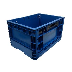 China Blue ESD Foldable Storage Box Plastic Attached Lids Turnover Crate on sale