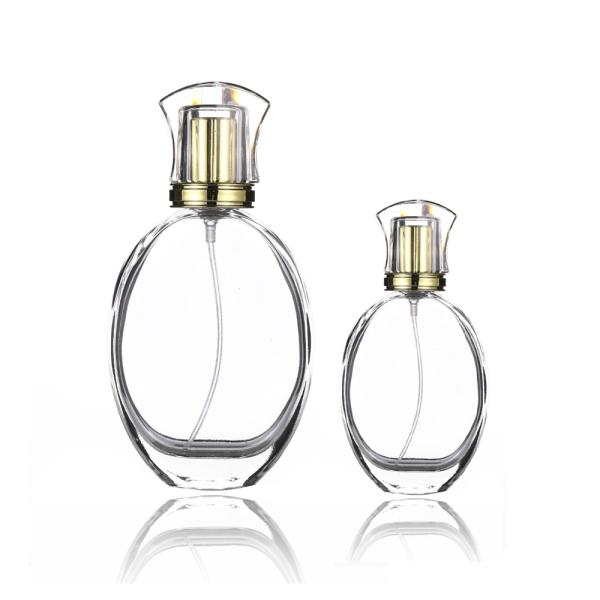 Cheap Electroplating UV Engraving Perfume Bottle 50ML 30ml High End Spray Flat Round for sale