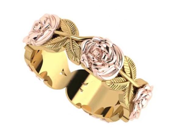 Cheap 14K Tri Color Flower And Leaf Engagement Ring Thickness 2mm Width 6mm for sale