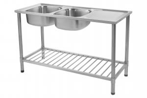 China Hotel Two Bowl One Drain Kitchen Stainless Steel Sink Stand Noise Elimination on sale