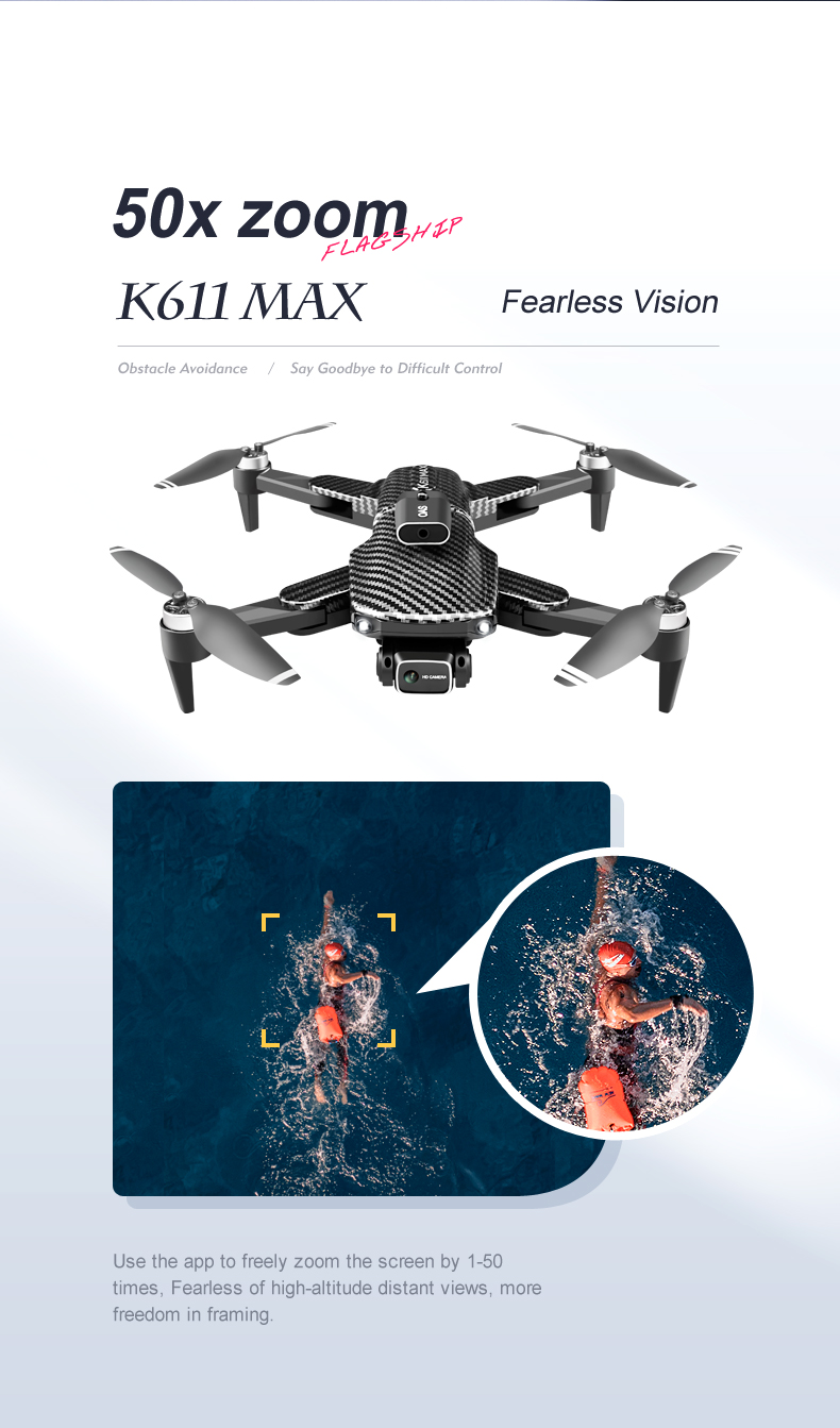 2024 K611max Drone With 4k Camera Wifi Smart Professional One Click Return Optical Flow Hovering Long Flight Time 15 mins
