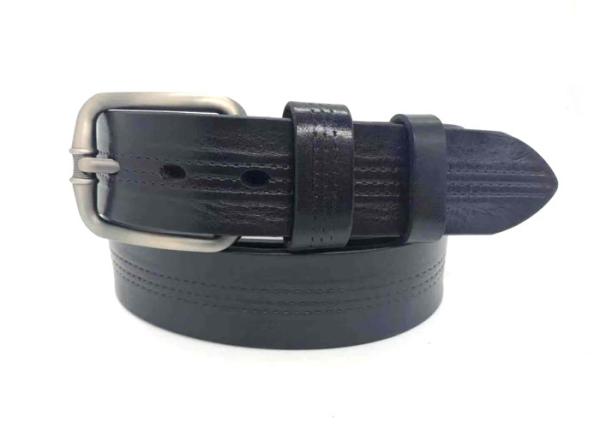 Cheap 38mm Single Prong Buckle Mens Casual Leather Belt With Three Rows Stitching for sale