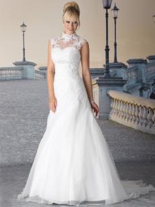 Best Ball gown High neck wedding dress Organza Lace bridal gown#5530 wholesale