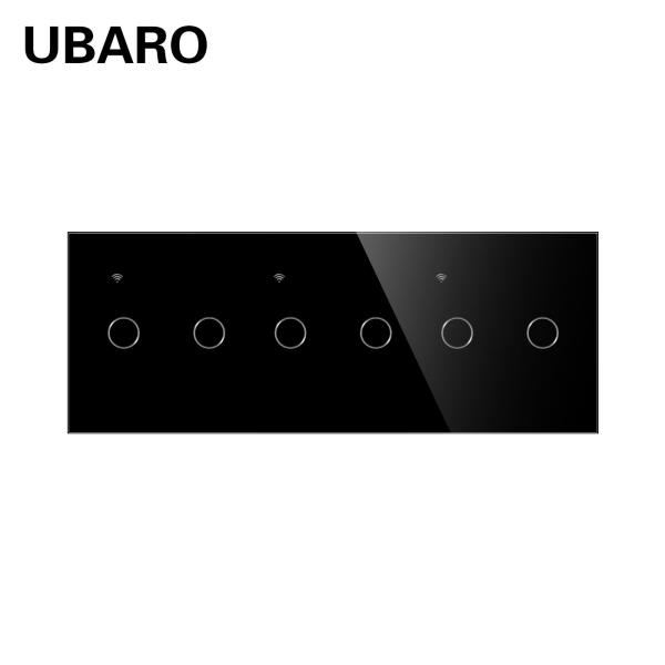 Cheap 228*86mm Tempered Glass Panel Tuya WIFI Smart Light Switch White Black Grey 6 Gang Wireless Timer Switch for sale