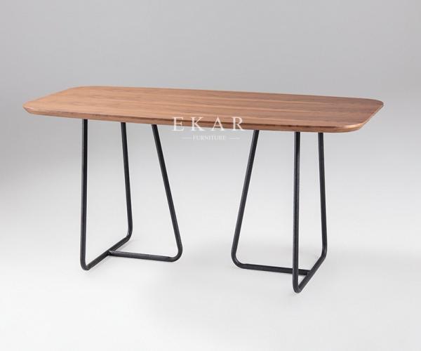 Modern Simple Metal Frame Rectangle Wood Dining Table