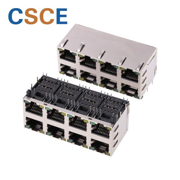 Cheap 2 X 4 Multiple Port Stacked RJ45 Connectors 59C Series With EMI / Leds for sale