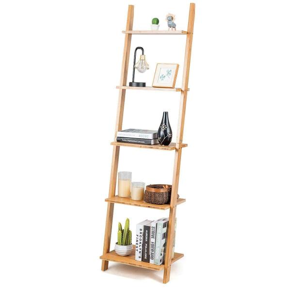 Cheap Five Layer Ladder Bamboo Bookshelf Multifunctional Storage Display Rack for sale