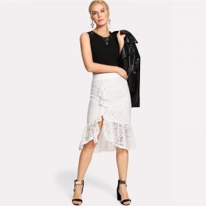 China Ruffle Hem Asymmetric Lace Skirt For Women on sale