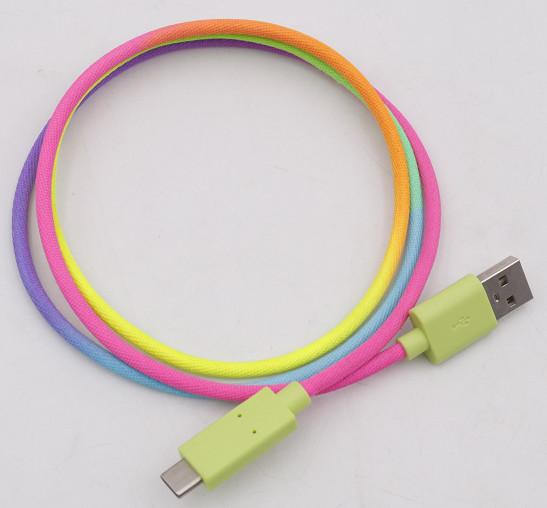 Cheap Rainbow Wire Braided USB 3.1 To Type C Cable Data Transfer 0.5m 1m Length for sale