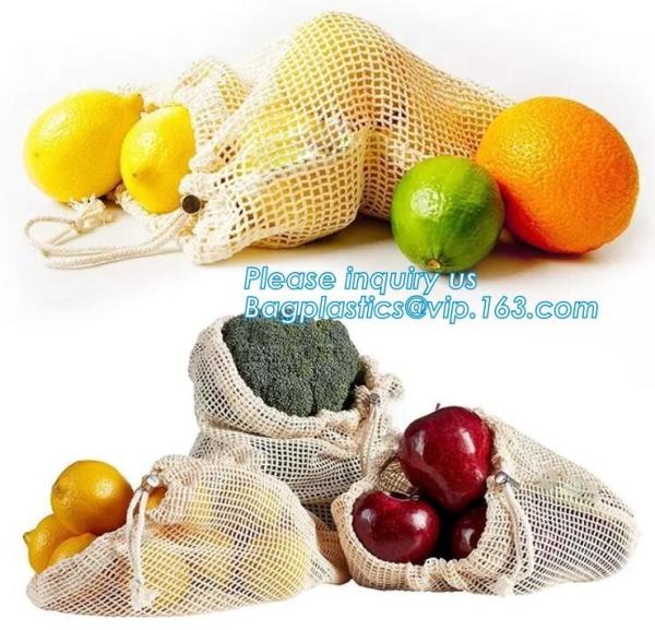 Cheap Simple Ecology washable and reusable Cotton Mesh Produce Bag for vegetable and fruit,Eco-friendly Reusable Shopping Orga for sale