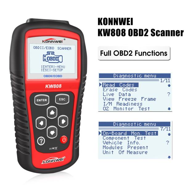 Cheap Digital OBD Code Reader Diagnostic Tools Konnwei KW808 Large Backlit LCD Screen for sale