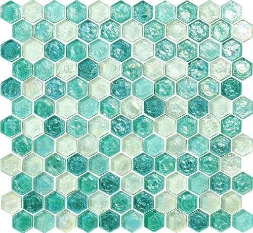 Cheap Skyp blue water waving glass mosaic tile hexagon shape tile for sale