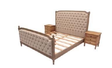 Cheap Oak Wood Upholstered Bedroom Sets , Linen Fabric King Size Upholstered Bed for sale