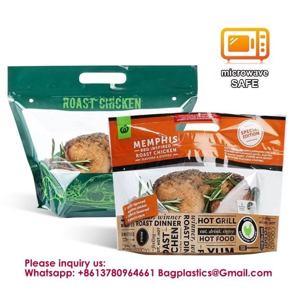 Custom Printed PE Stand Up Pouch Microwave Resealable Zipper Deli Food Rotisserie Hot Chicken Packaging Rotisserie Roasted Chicken Packaging Bag