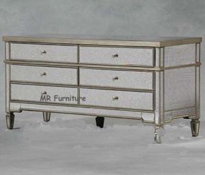 US Style Mirrored Drawer Chest , Gold Trimming Mirrored Glass Chest Of Drawers