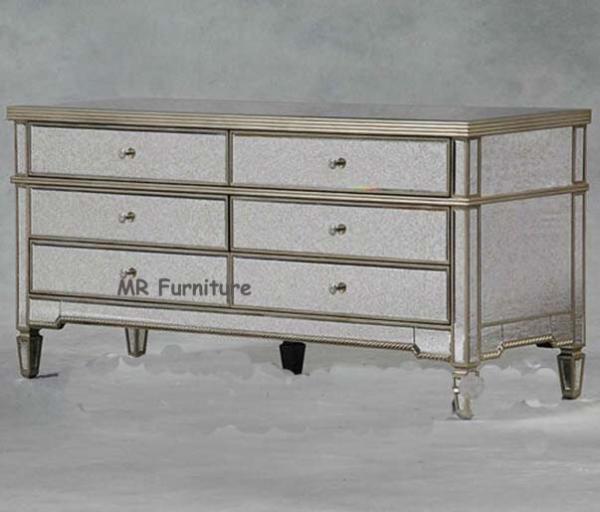 Cheap US Style Mirrored Drawer Chest , Gold Trimming Mirrored Glass Chest Of Drawers for sale