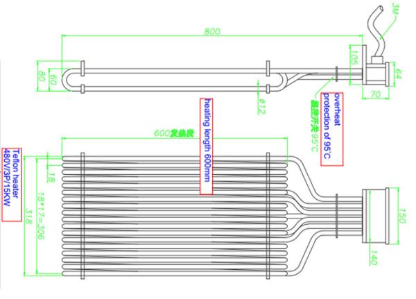 Cheap 480V 600mm Multi Tube  Immersion Heater , Industrial Immersion Heater Vertical for sale
