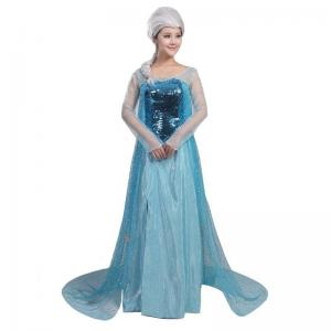China Princess Dress Wholesale Blue Satin Yarn Sequin cloth Custom made Princess Elsa Blue Dress on sale