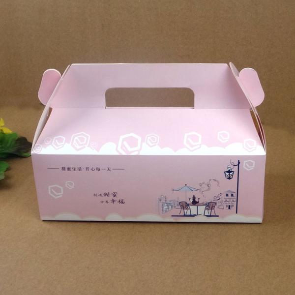 Cheap Folding Pink Paper Cake Packaging Box With Handle , Custom Design Cake Box for sale