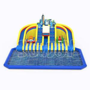 China 0.9mm Plato Commercial Inflatable Water Park With Slide on sale