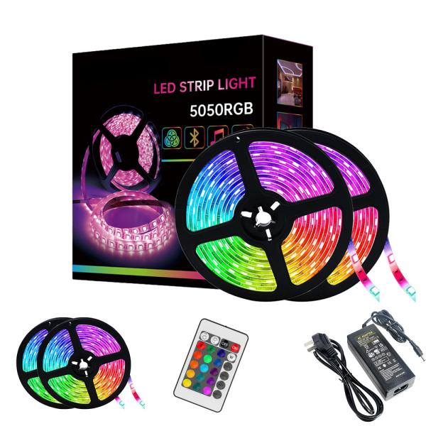 Cheap 10 meters 12v leds lights 5050 RGB led strip waterproof with Remote control colorful intelligent light for sale