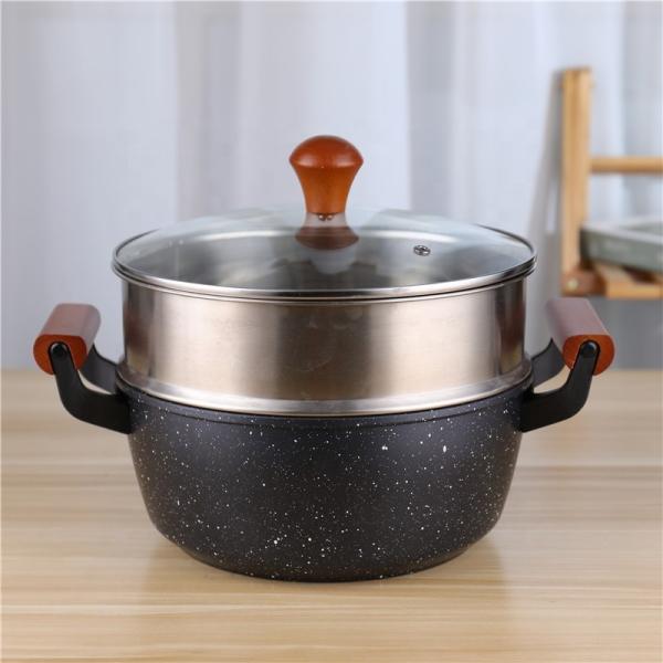 Cheap Double Handle Kitchen Cookware Non Stick 24cm Food Steamer Pot for sale
