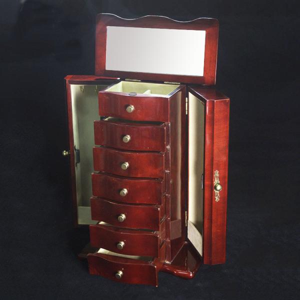 Cheap Luxury Jewelry Storage Box, in Rich Rosewood, with Necklaces Hooks, Hidden Mirror, Riingrolls, Sliding Drawers for sale