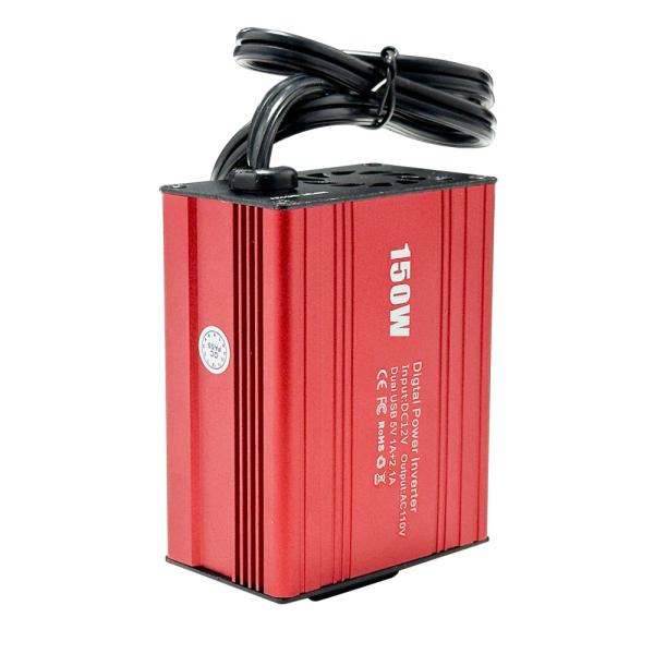 Cheap RED 150W Portable Car Inverter Dual USB Power Converter 12V DC to AC 110V 220V Modified Sine Wave USB output 5V 2.1A for sale