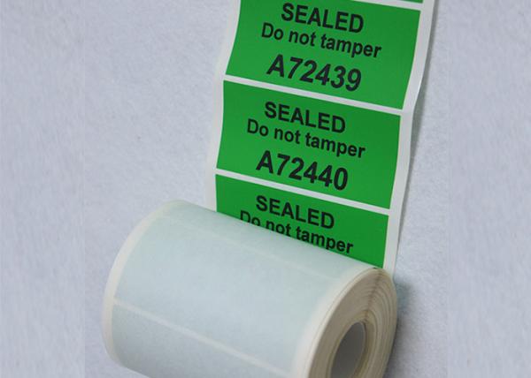 Cheap Green color warranty void residue label with black serial number for security for sale