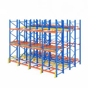 Push Back Pallet Racking System in signal blue for  Warehouse Storage 1-2 pallet width