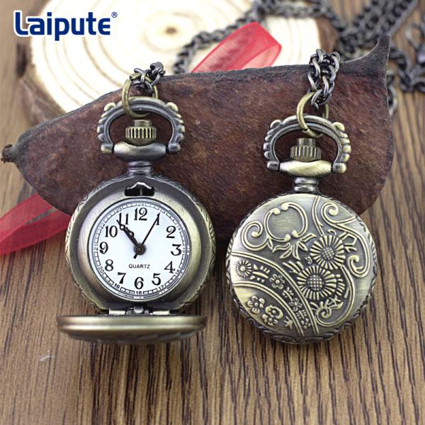 Cheap Exquisite Embossed Vintage Pocket Watch Clock With 27mm Dial Coin Sized for sale