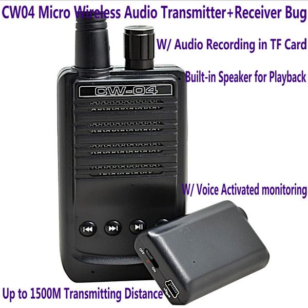 Cheap CW04 Mini Wireless Remote Audio Transmitter Receiver Spy Bug W/ Voice Recording in TF Card for sale