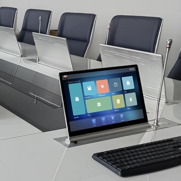 Cheap Conference Equipment Computer Monitor Lift Table LCD Computer LCD Lifting Table Paperless Conference Room System for sale