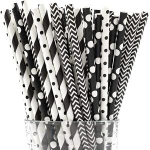 Best Halloween Black And White Striped Polka Dot Disposable Paper Straws wholesale