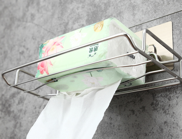 Kitchen Self Adhesive Stainless Steel Paper Towel Holder Phone Storage Shelf