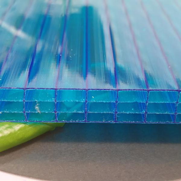 Cheap 14mm Blue Four Layer Polycarbonate Sheet With Self-extinguishing And UV-resistant Properties For Facades And Canopies for sale