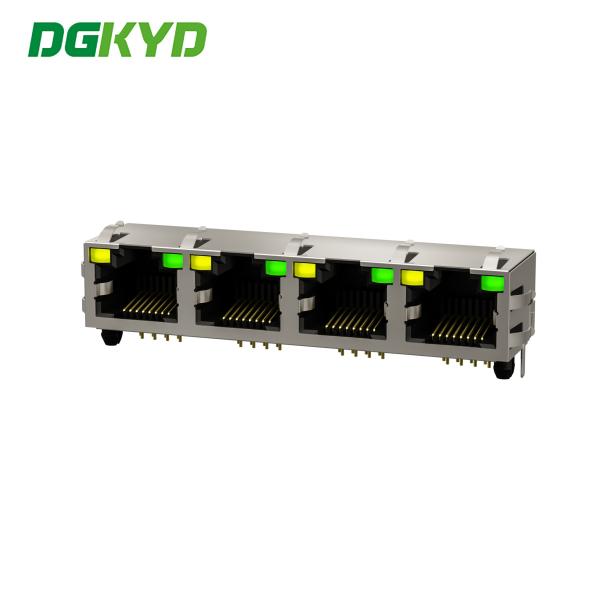 Cheap DGKYD561488DB1A1DY1022 4 Ports Shielded Rj45 Connector 1x4 Port RJ45 Socket Multi Socket RJ45 With LED for sale