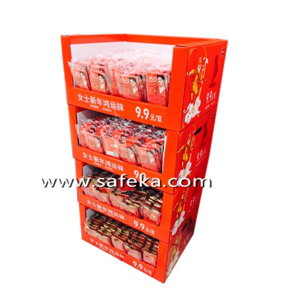 Cheap Socks Store Cardboard POP Floor Display Stand for sale