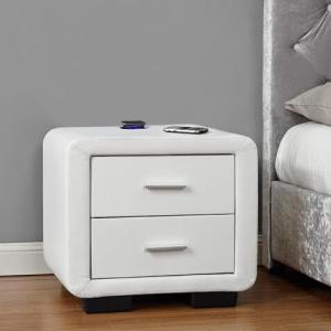 Best Faux Leather Fabric Bedside Table Two Drawers White With Bluetooth Speaker wholesale