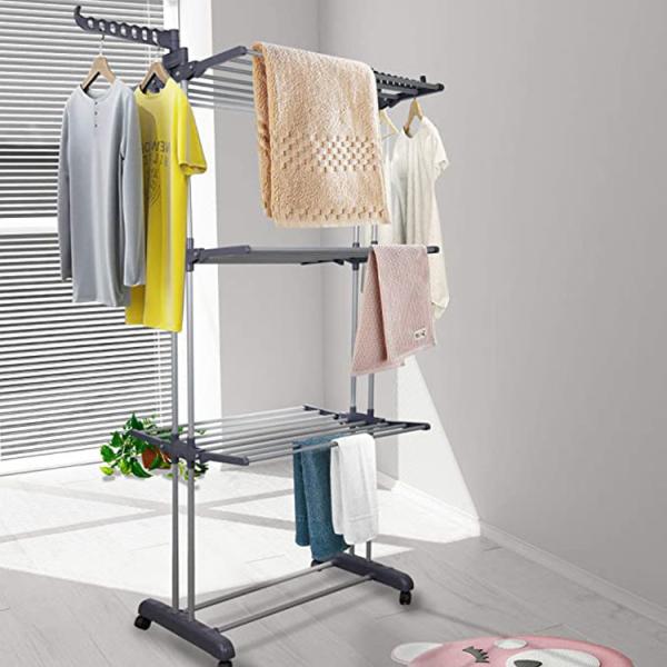 Cheap Adjustable 3 Layers Foldable Clothes Drying Rack Stainless Steel Frame for sale