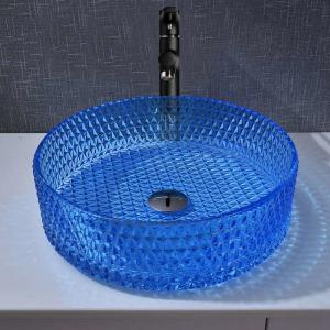 China Round 120mm Bathroom Wash Basin Glass Type Blue Colour Crystal Diamond on sale