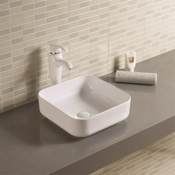 Cheap 15.16" Square Countertop Bathroom Sink With Tap Hole Scratch Resistant Rugged for sale